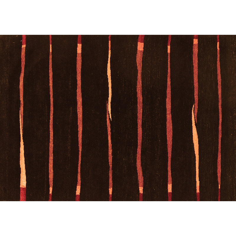 Tapis rayé orange / noir / rouge en polyester tissé à la machine Munyak, Rectangle 2 pi x 4 pi
