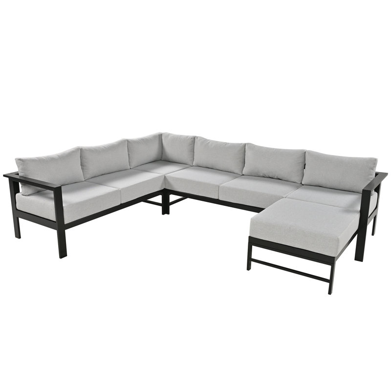 Jorin 6-Piece Modern U-Shaped Patio Sofa With Ultra-Thick Cushions And Powder-Coated Iron Frame, Gray