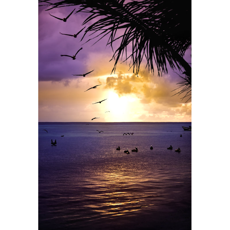 Hot Summer Sunset At Tropical Island Beach With Coconut Trees by Apomares - No Frame Print on Canvas, 30cm H x 20cm W