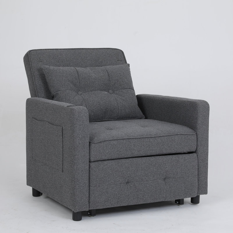 Convertible Chair Bed Pull Out Sleeper Chair, Gray Linen