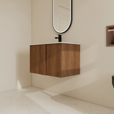 30" Wall-Mounted Single Bathroom Vanity Set With Ceramic Top Sink,Floating Vanity With 2 Soft Close Doors