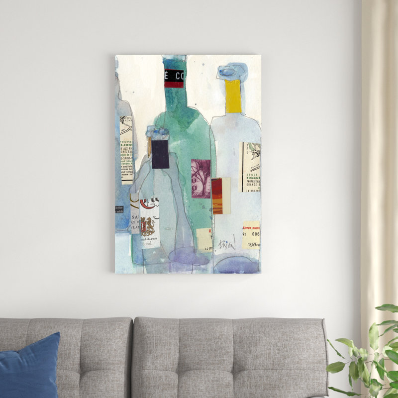 «The Wine Bottles II» par Samuel Dixon - peinture sur toile tendue, H 36 po x l 24 po x P 1,25 po