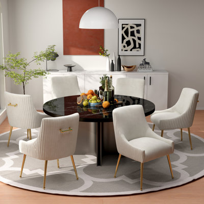 Baudel Tufted Velvet Metal Side Chair Dining Chair (Set of 6)