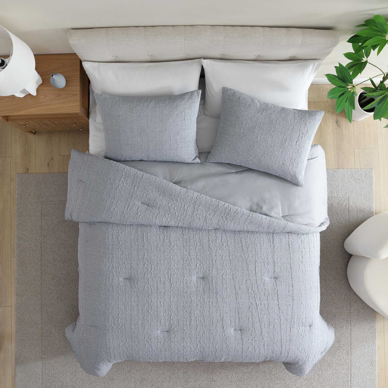 Ensemble d'édredon gris uni Nautica, Édredon pour lit simple + 1 taie décorative stan