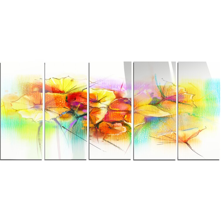 DesignArt Bright Yellow Gerbera And Daisies On Canvas 5 Pieces Print ...
