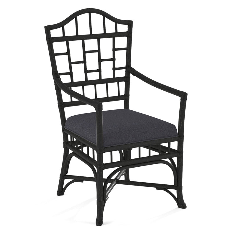 Chaise avec accoudoirs Chippendale, Noir antique, Jacquard géométrique vert 0414-43