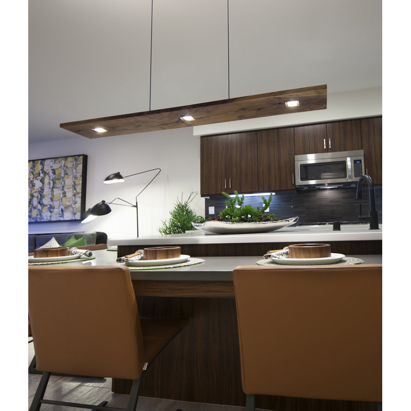 Vix Dimmable LED Pendant, 2700K, Dark Stained Walnut, 0.75" H x 48" W x 8" D