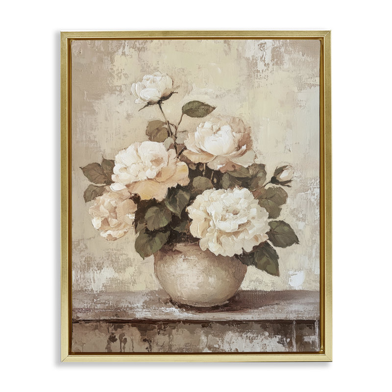  «Lovely Cottage Bouquet Floater» par Petal Prints Design, H 31 po x l 25 po, Cadre flottant métallique doré