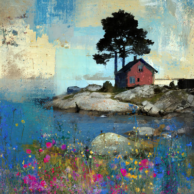 «Island Red Cottage», art mural sur toile tendue
