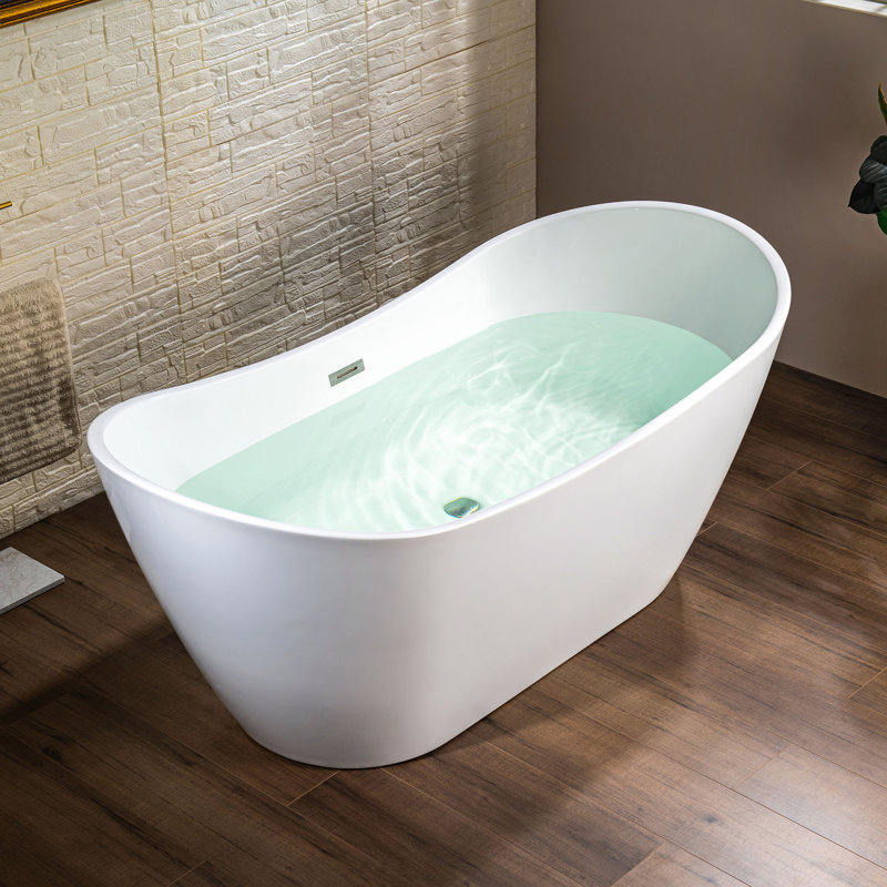 Baignoire de trempage autoportante en acrylique 67 po. X 32 po., Blanc, Nickel brossé