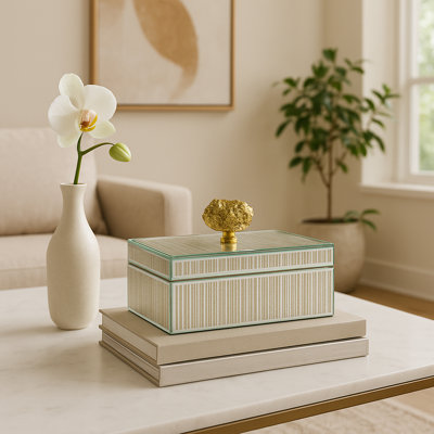 Bold Decorative Box with Lid - Jewelry Organizer with Geode Handle and Glam Finish for Dresser, Shelf, or Entryway - Decorative Storage Box and Home Decor Accent for Everyday Use - 8"