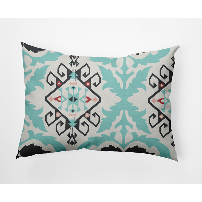 Ikat Reversible Throw Pillow, Grey/Light Blue