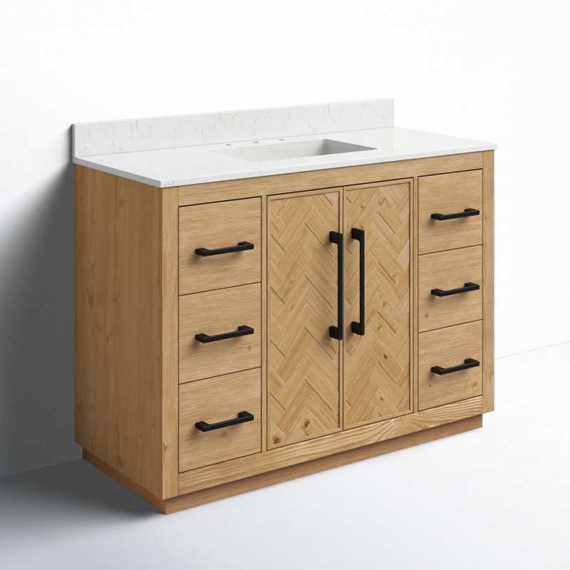 Jareth 48'' Natural Wood Single Bathroom Vanity with White Stone Top