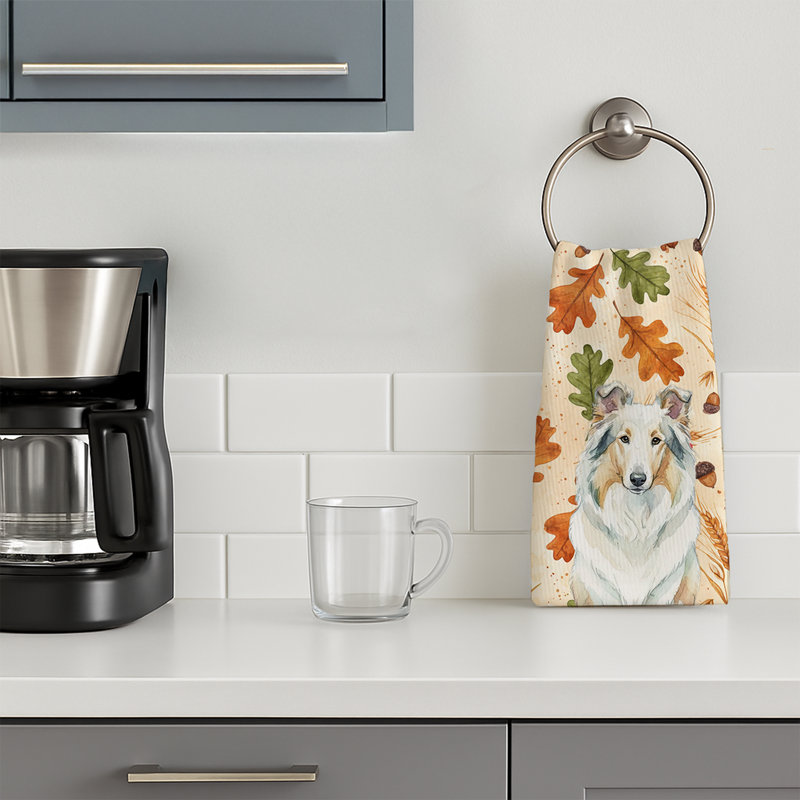 White Collie Heirloom Fall Kitchen Towel, White Collie