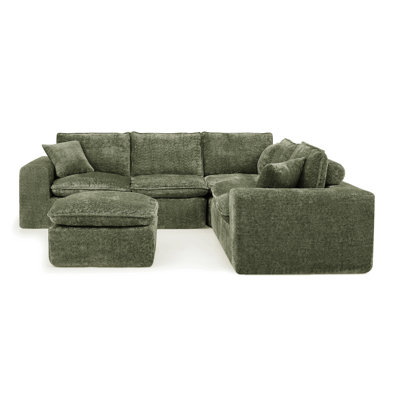Modern Boucle L-shaped Sectional With Ottoman, Versatile Living Room Comfort