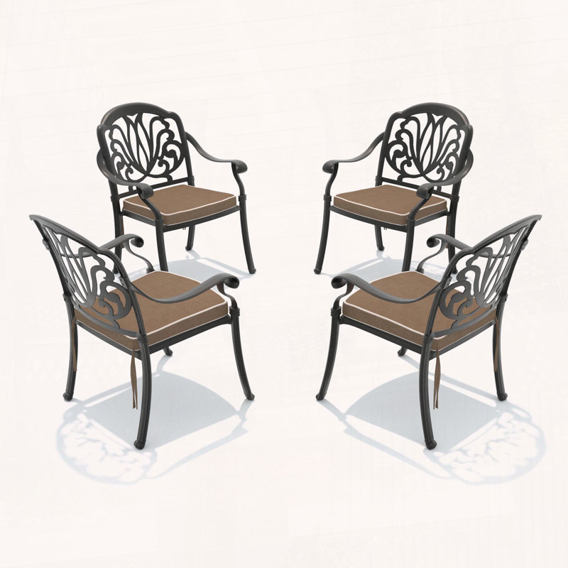 Ensemble de 4 chaises de patio en fonte d'aluminium avec finition thermolaquée et coussins bruns