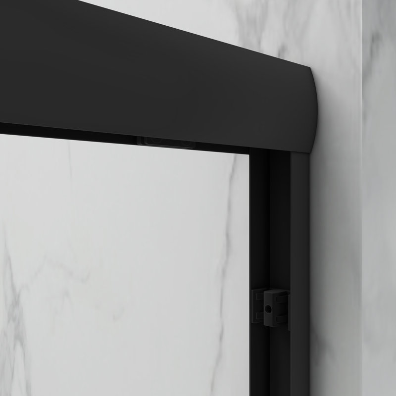 56 po x 56 po x 72 po en verre trempé, porte de douche coulissante à cadre en aluminium, 1/4 po (6 mm), poignées en acier inoxydable, noir mat