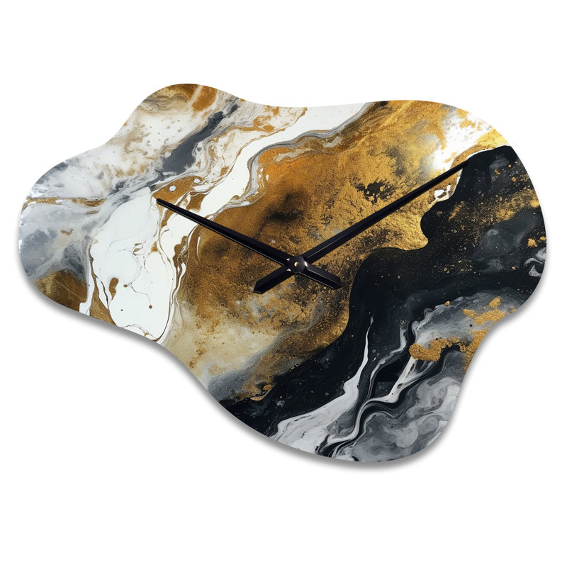 Dakyra doré noir veines de couleur I - horloge asymétrique abstraite, Grand