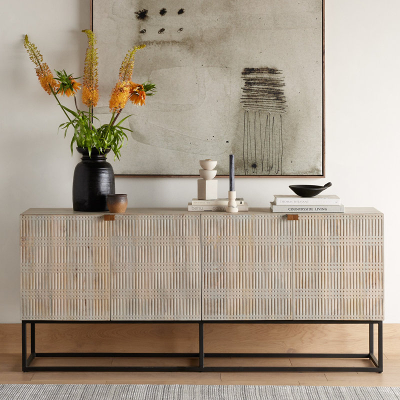 Kelby 69'' W Sideboard, Light Wash Carved Mango