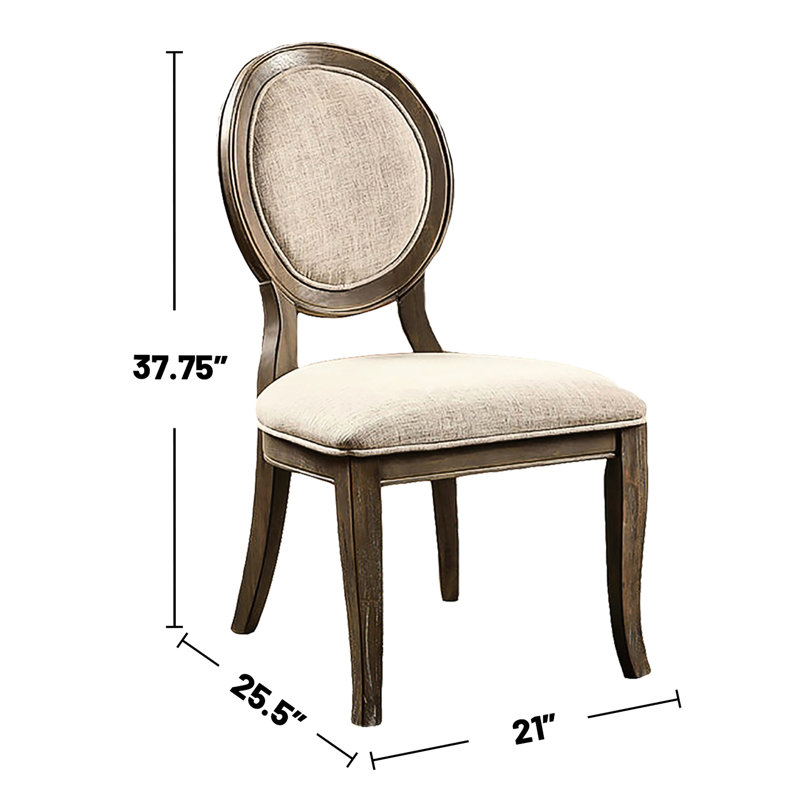 Chaises de salle à manger rustiques au fini chêne rustique, 2 chaises, rembourrées en tissu beige, dossier ovale pour une finition confortable et rembourrée, espace confortable