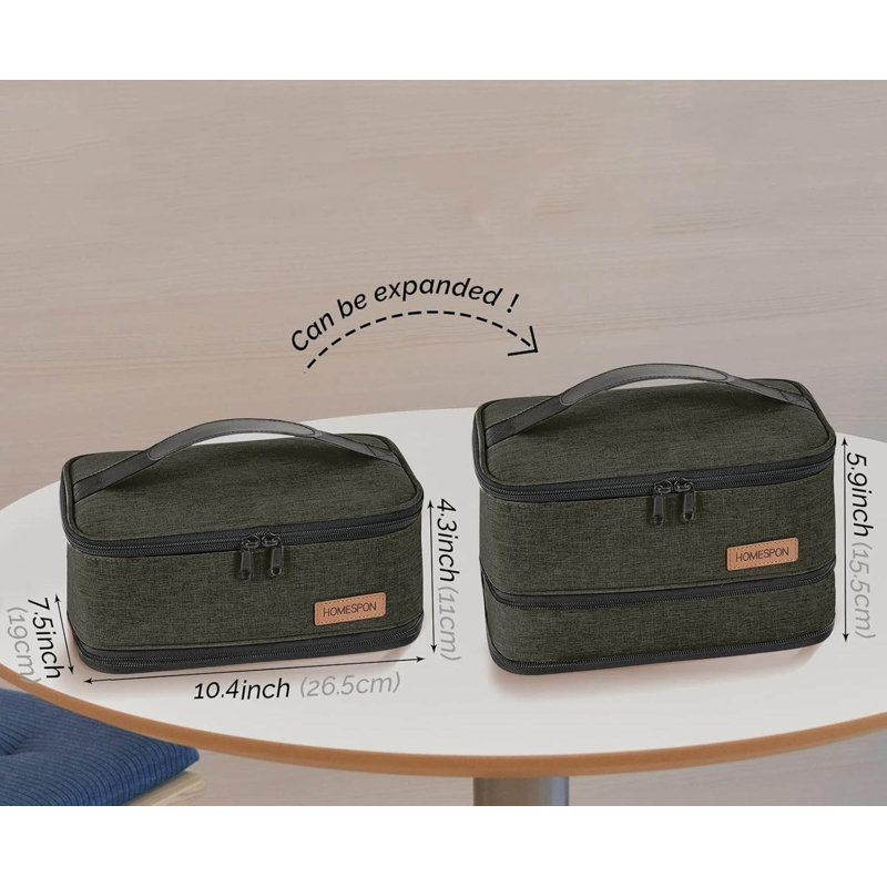 Expandable Lunch Bag With Handle, Greenish Brown