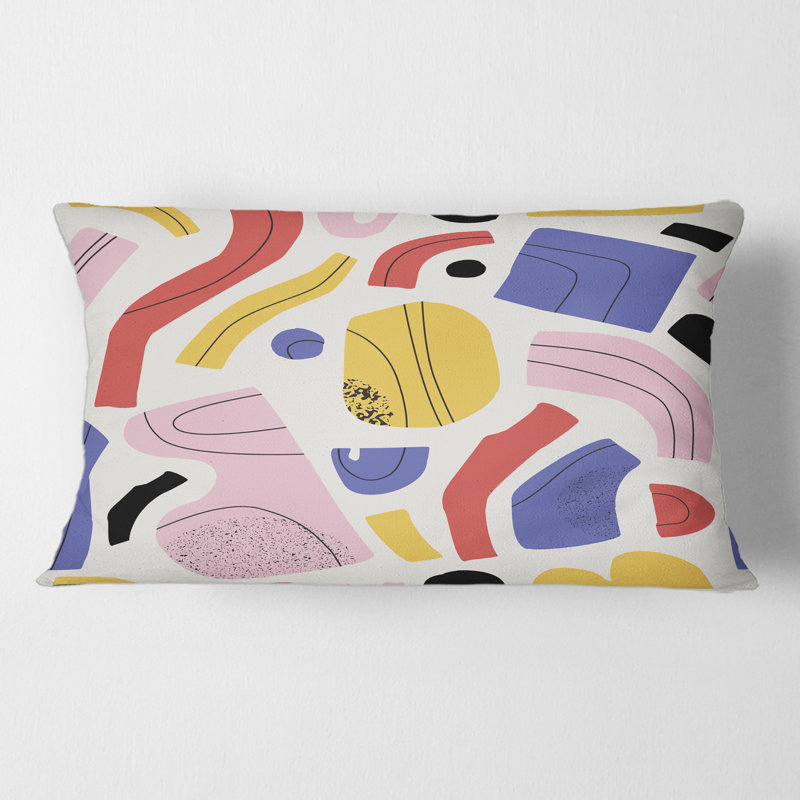 Organique et éléments en rouge, jaune et rose - coussin moderne imprimé