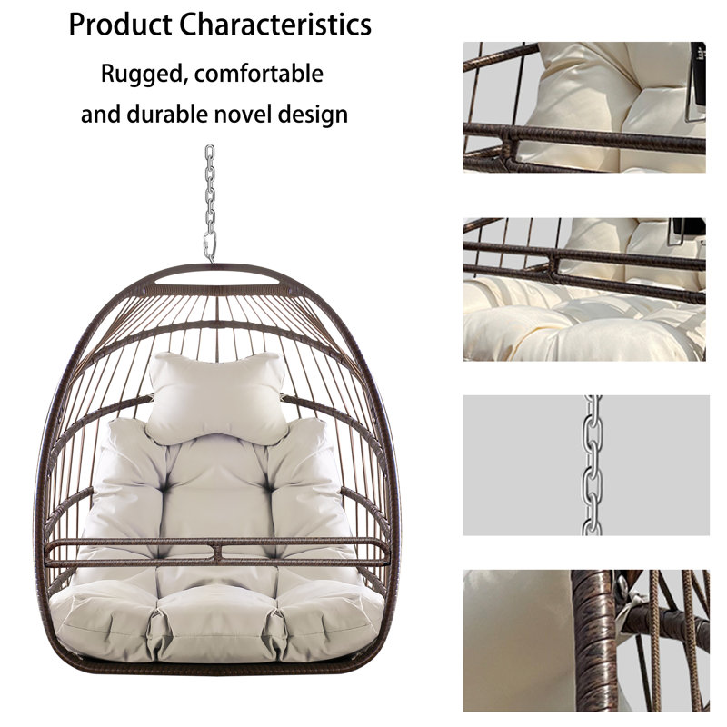 Chaise hamac pivotante sans support Swing, Brun, Ivoire ivoire