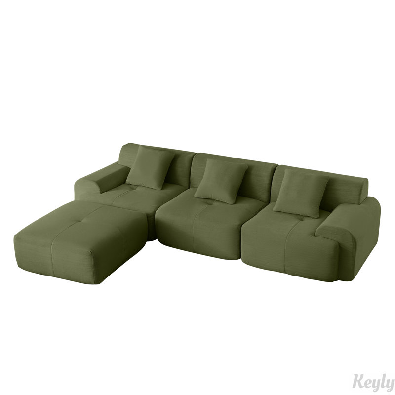 Canapé modulaire en L 113 po avec siège profond et repose-pieds mobile 113 po, Vert