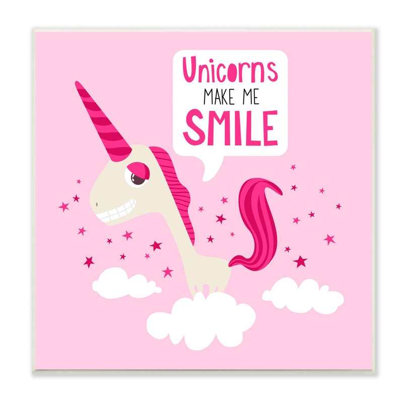 «Unicorns Make Me Smile Expression Happy Pink Unicorn» par Make Beaucoup Studios - impression, Plaque murale