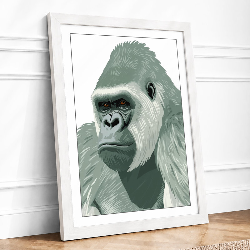 Silverback Gaze Minimalist - Framed Print, A2 - 59.4 x 42.0 cm, White