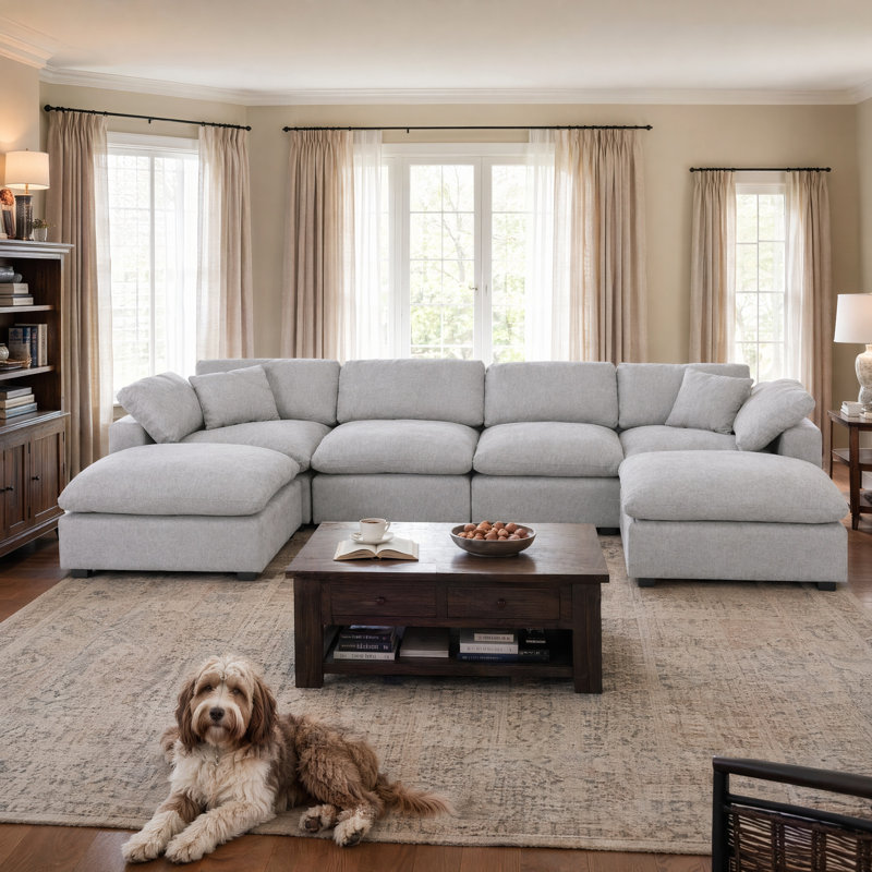 Wilroy 6-Piece Reversible U-Shaped Sectional, Light Gray 