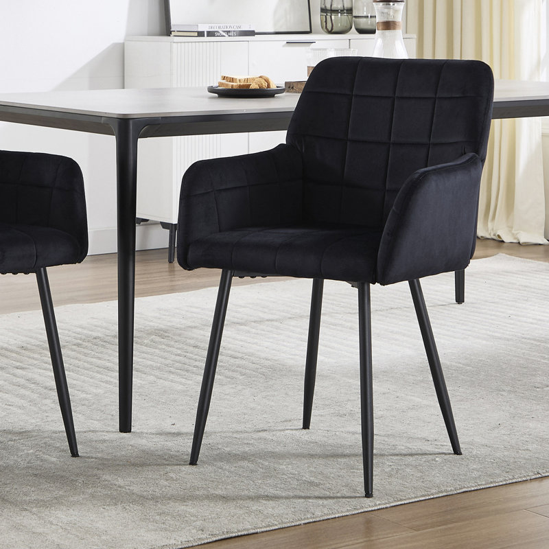 Kilduff Velvet Upholstered Dining Chair with Armrests, Noir, noir, noir, noir, 2