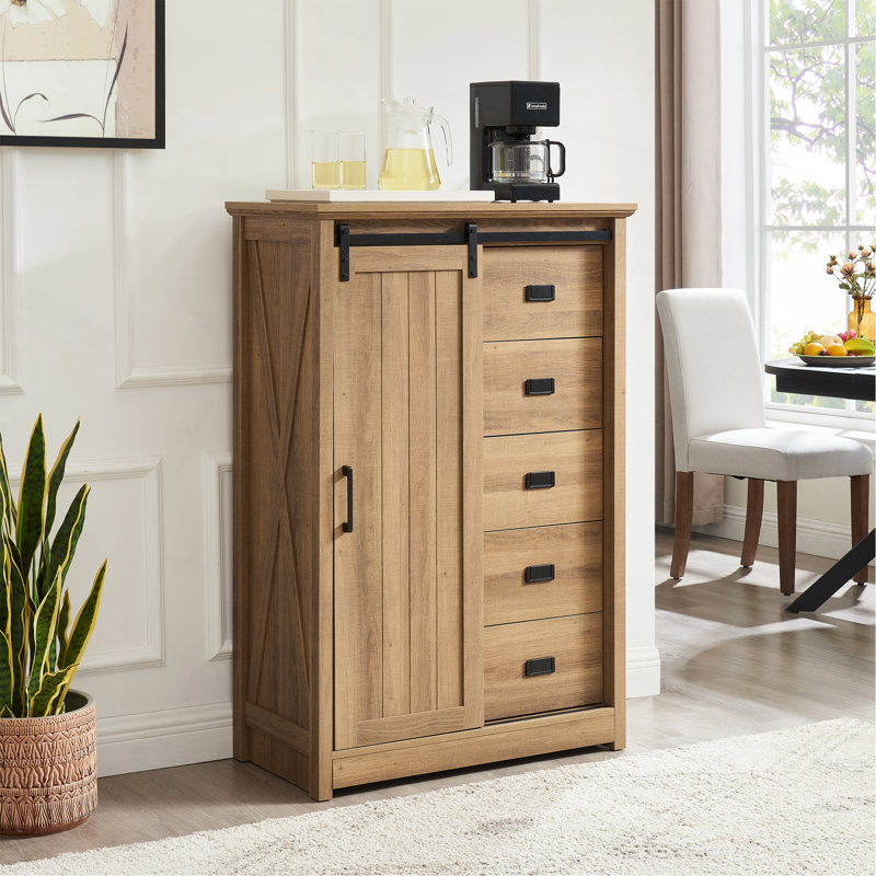 Commode de ferme polyvalente avec porte coulissante et rangement spacieux, Chêne