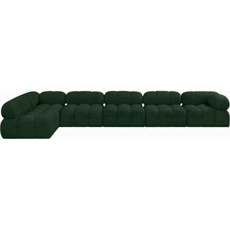 Ames Upholstered Sofa, Green Boucle Fabric, 4 Armless, 2 Corner