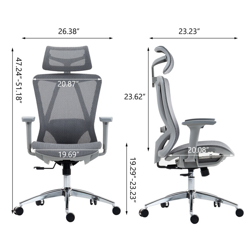 Chaise de bureau en filet à haut dossier, Gris, Argent