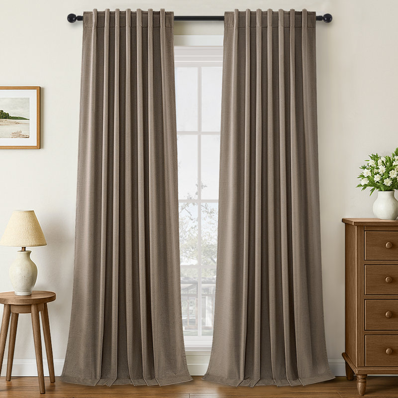 Dennan 100% Blackout Thermal Insulated Linen Drapes with Back Tab & Hooks, 52" W x 90" L, Dark Flax
