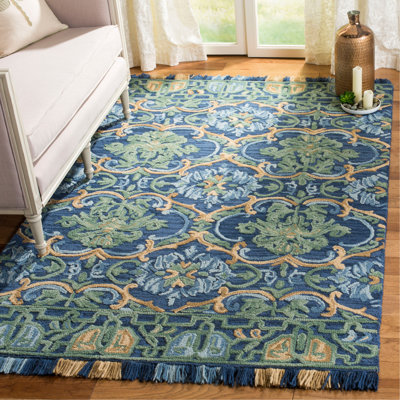 Jahiem Hand-Tufted Wool/Cotton Navy/Green Area Rug
