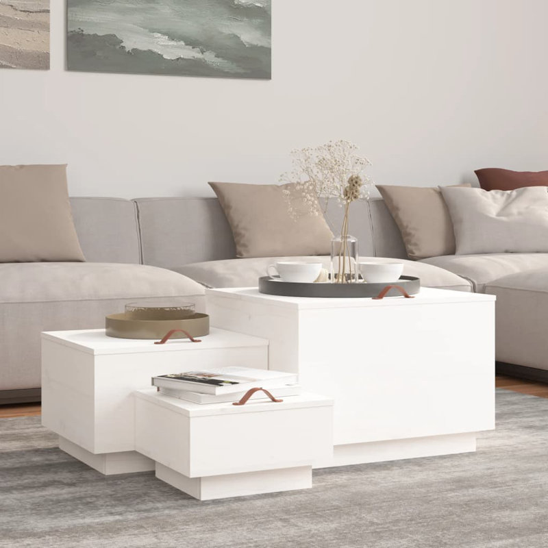 Storage Box Set Of 3 Solid Pine Wood Large, Medium, Small, White