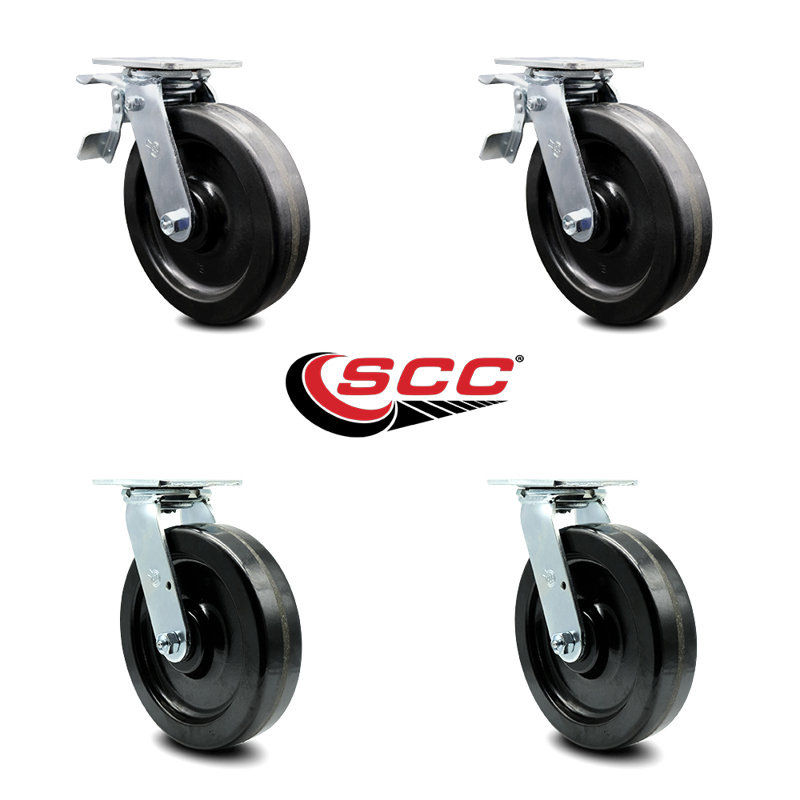 8 Inch Phenolic Swivel Caster Set with Roller Bearing 2 Total Lock Brake SCC