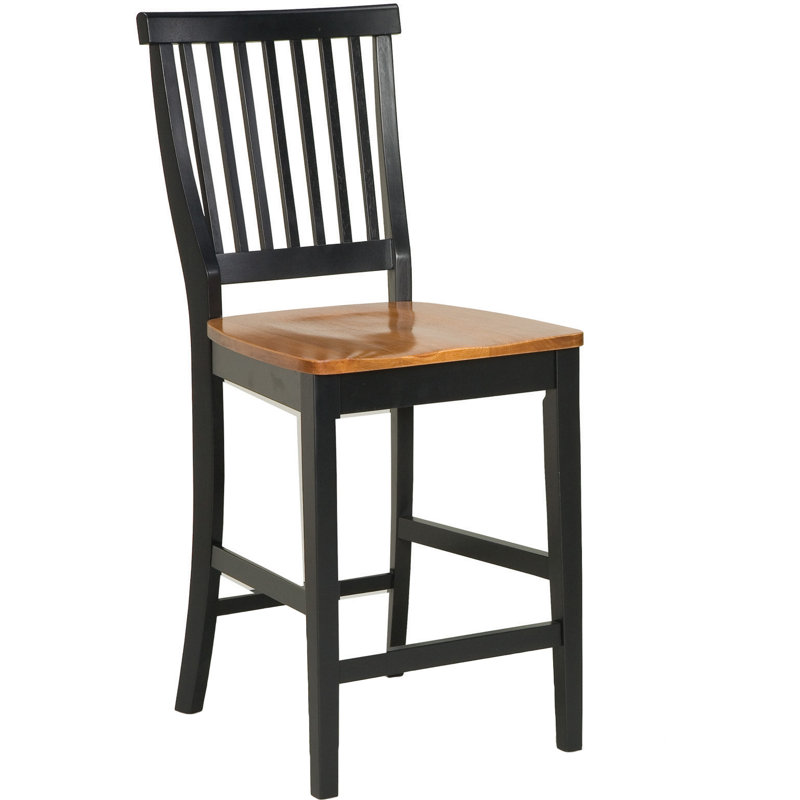 Carlous Solid Wood Counter Stool, Distressed Black, Counter Stool (24" Seat Height)