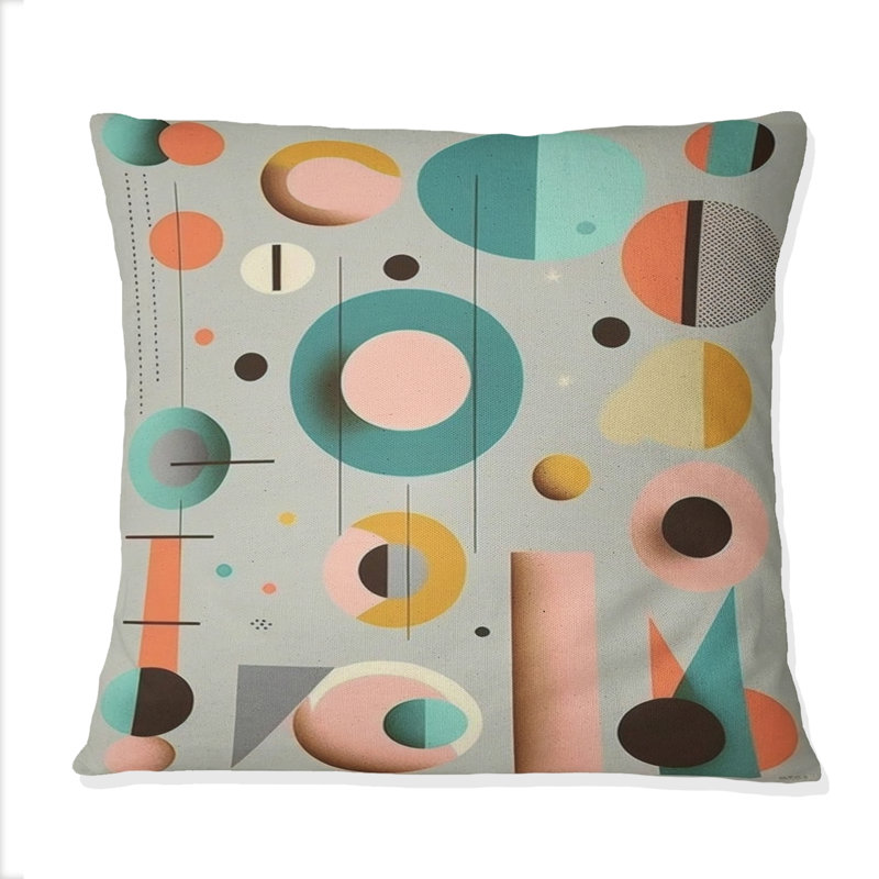 Coussin Minimal Circular Geometrics In Faded Retro Pastel - Abstract Midcentury Printed