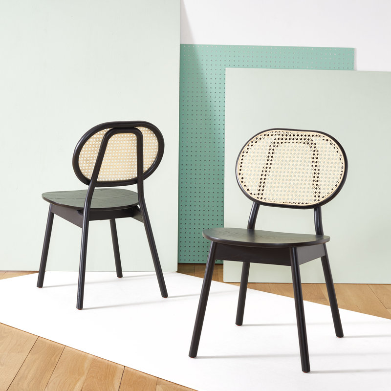18.3'' H Leather Upholstered Ash Armchair, Black/Natural