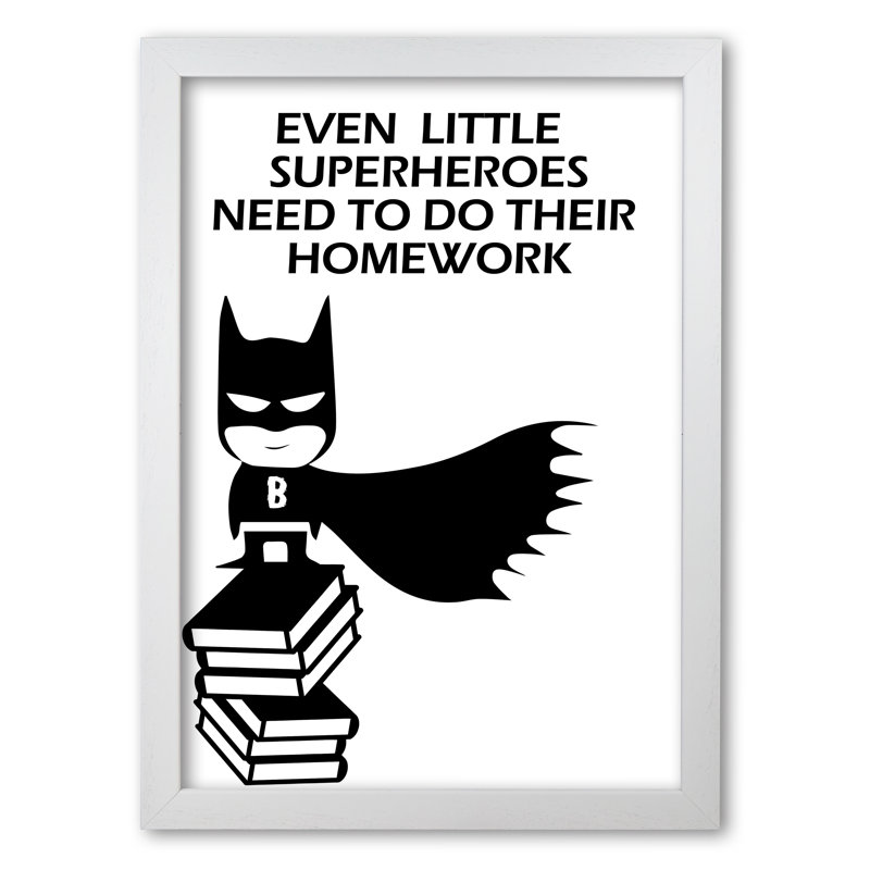 Little Superhero's Homework - Print, White Grain Frame, 42 cm H x 30 cm W x 5 cm D