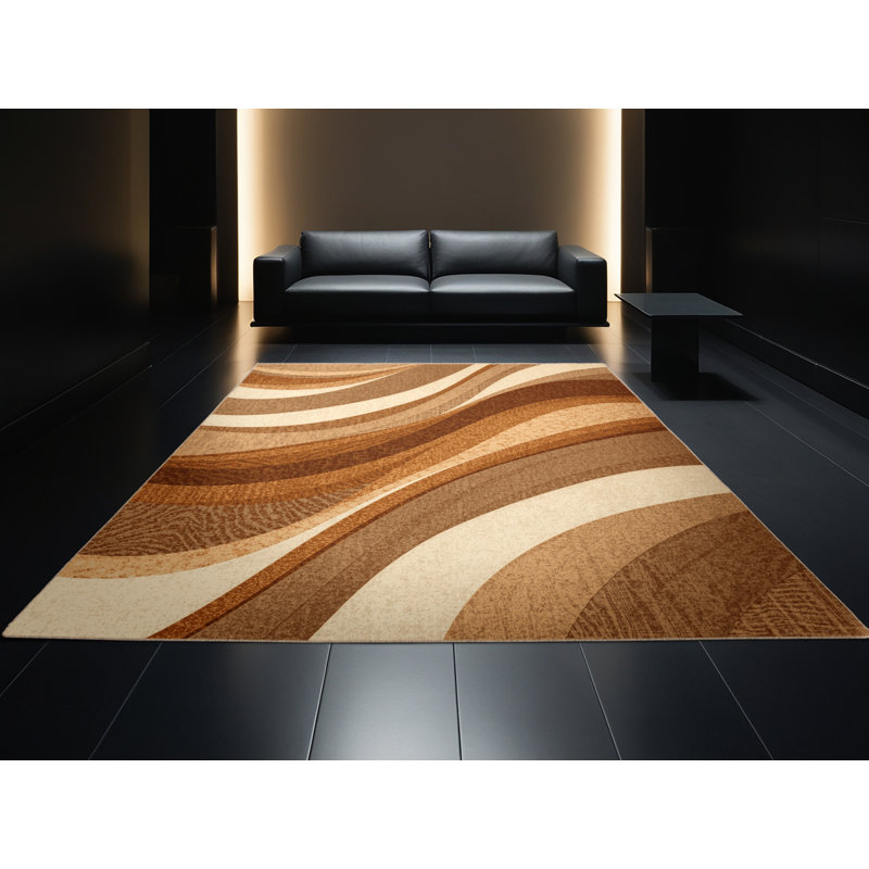 Tapis brun / beige en lin rustique et lavable à la machine Carlstadt, Rond 7 pi