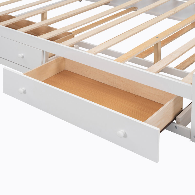 Lit plateforme 2 tiroirs avec lit gigogne Brython, Grand, Blanc