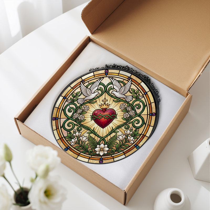 Panneau de vitrail Sacred Heart, H 12 po, H 12 po