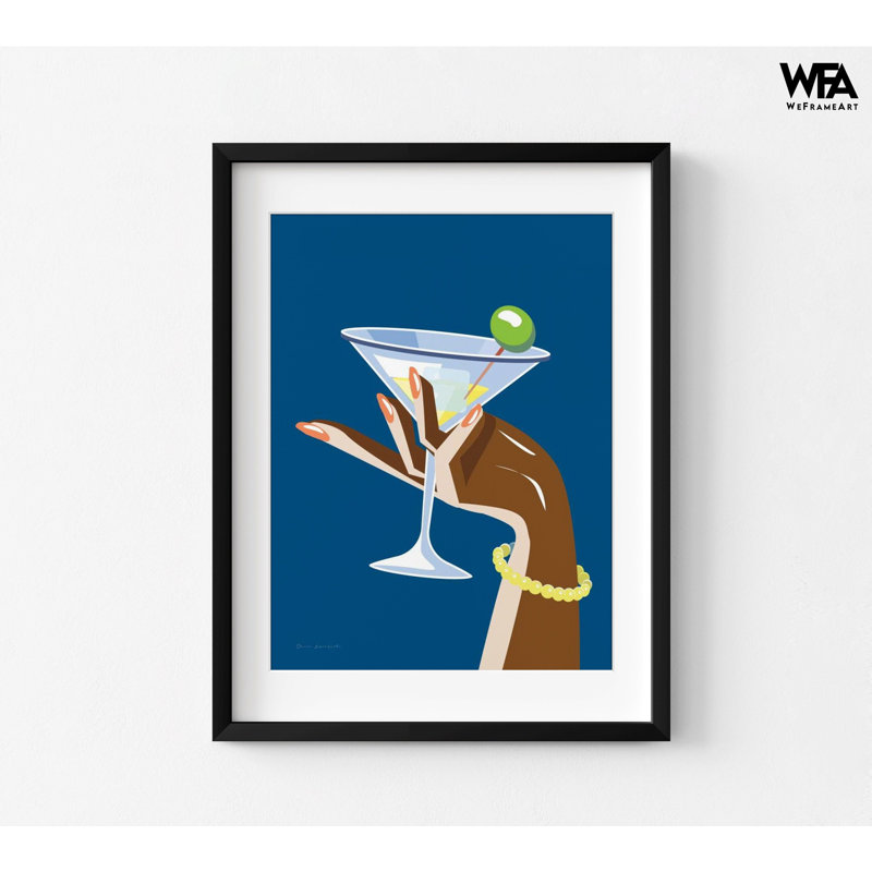 Art de Martini rétro bleu, impression d'art mural de verres à manger Martini, art de conception de Martini, impression d'affiche de bar de cuisine