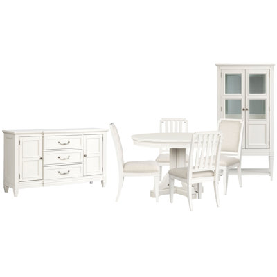 Table de salle à manger extensible ronde 48 "avec 2 chaises d'appoint et 2 chaises d'appoint rembourrées et vitrine