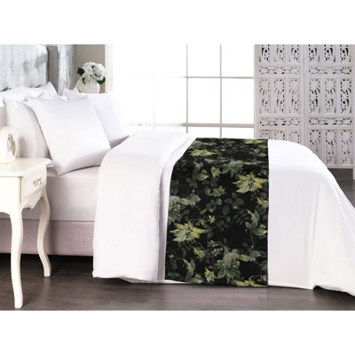 Ambesonne Leaf Print Bed Scarf Runner Botanical Leaves Print Charcoal Grey and Green