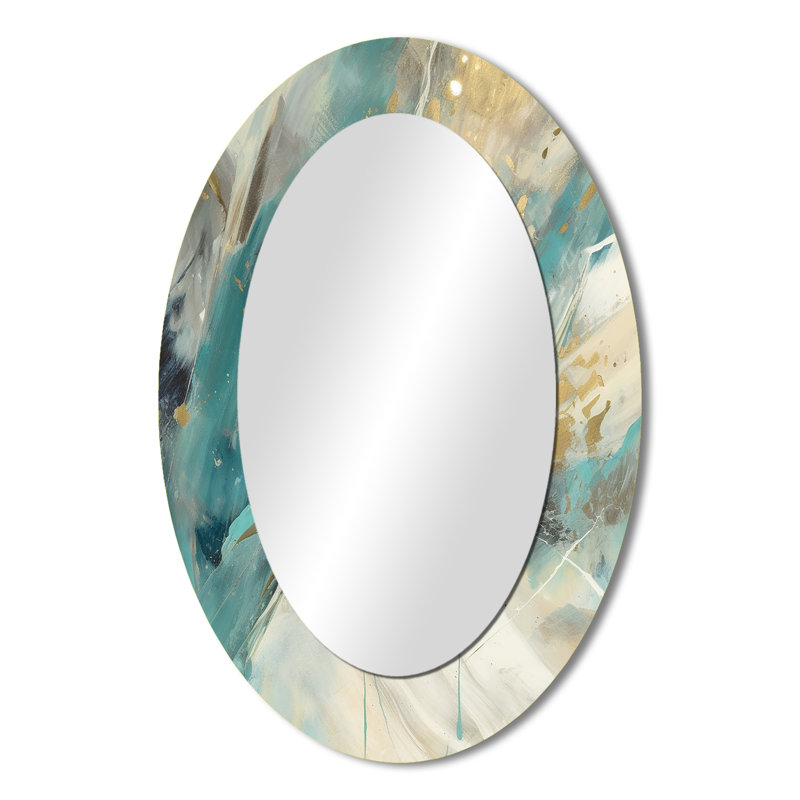 Turquoise Serendipity Abstract Painting II - Teal Modern Oval Wall Mirror, 36" x 24"